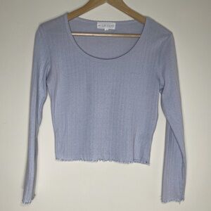 Wild Skye | Light Blue Long Sleeve Pointelle Cropped Top | Large